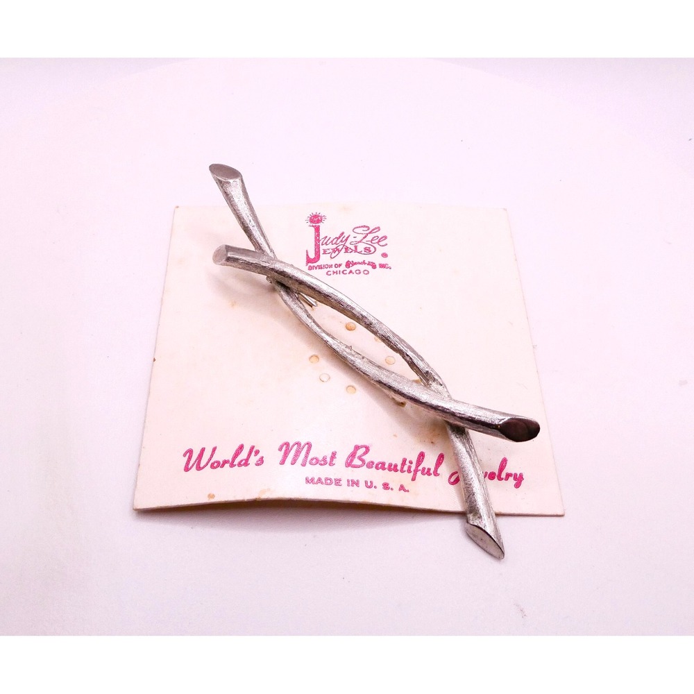 New Vintage Judy Lee Brooch Signed Modernist Silver Tone Twig Branch Lg Retro